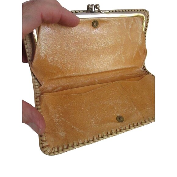 Vintage Clutch Wallet 1970's Women's 7" Handmade Leather Tooled Leaved Hippie - Picture 7 of 10